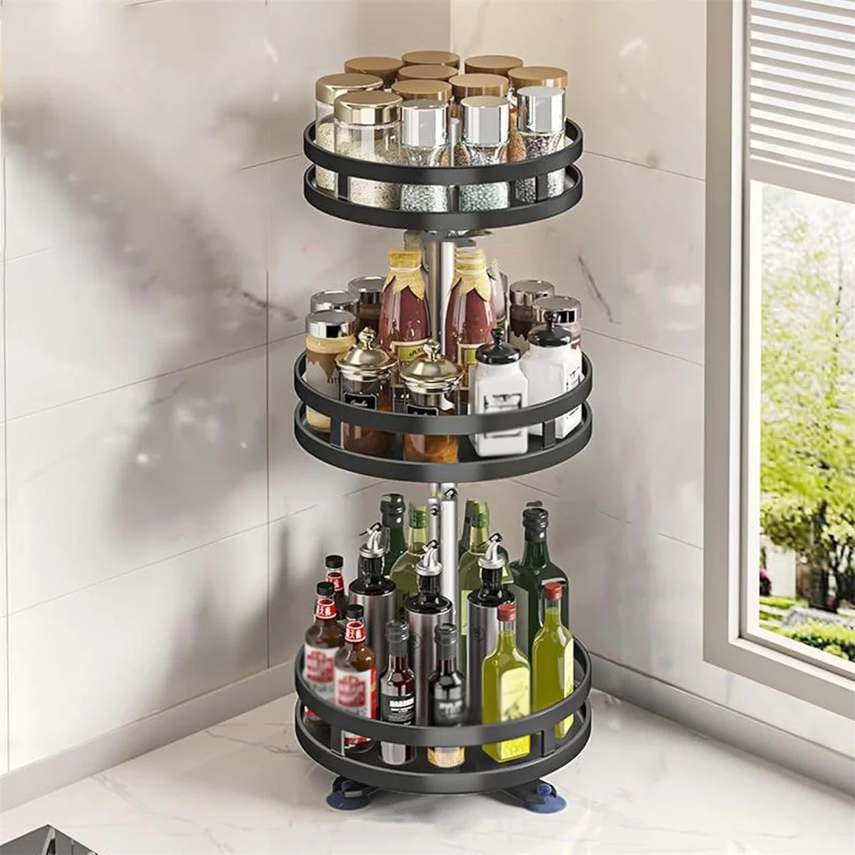 360° Rotating Kitchen Organizer — Spice Rack & Storage Turntable