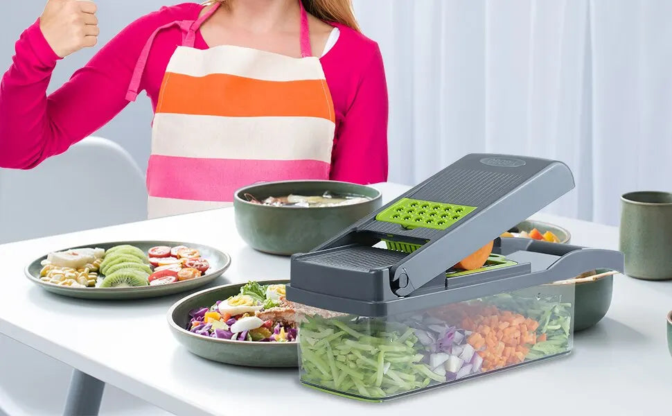 12-in-1 Vegetable Slicer & Grater — Multifunctional Chopper with Basket