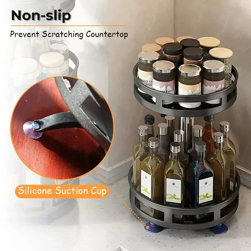 360° Rotating Kitchen Organizer — Spice Rack & Storage Turntable