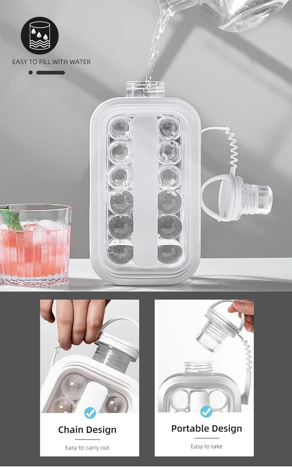 2-in-1 Ice Ball Maker Bottle – Foldable Water Bottle with Ice Mold