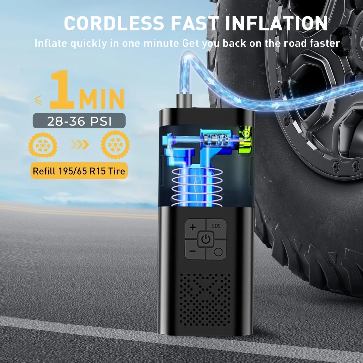 Portable Car Air Compressor — Cordless Tire Inflator with Digital Display