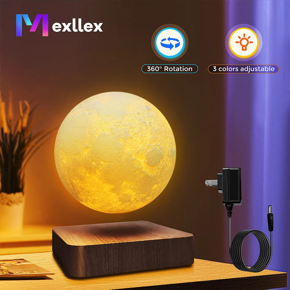 Levitating Moon Lamp | 3-Color LED Floating Night Light with Wooden Base