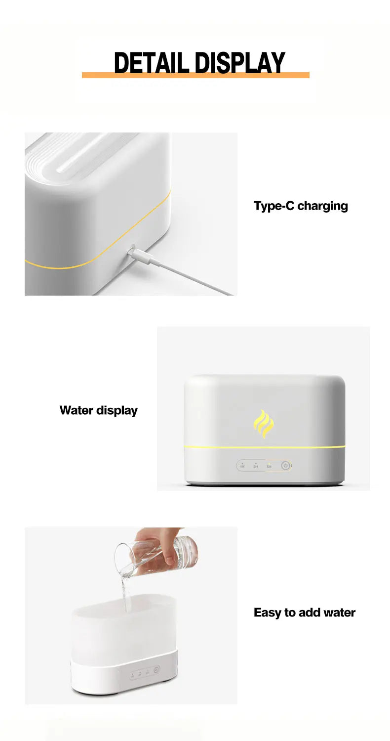 7-Color Fire Flame Humidifier & Aroma Diffuser with LED | USB