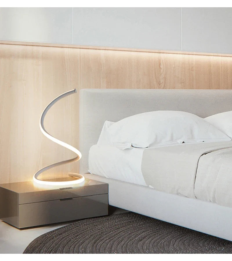 Spiral LED Table Lamp – Touch Dimmable, Bedroom & Office