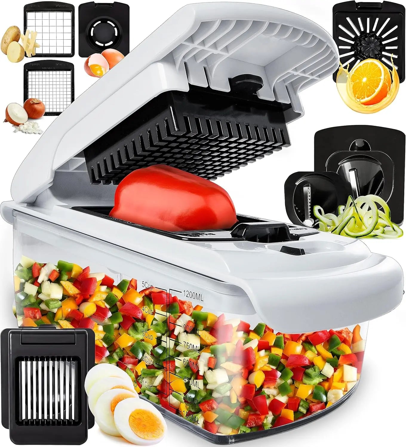 Vegetable Chopper & Spiral Cutter — Food Chopper with Container, Kitchen Essential