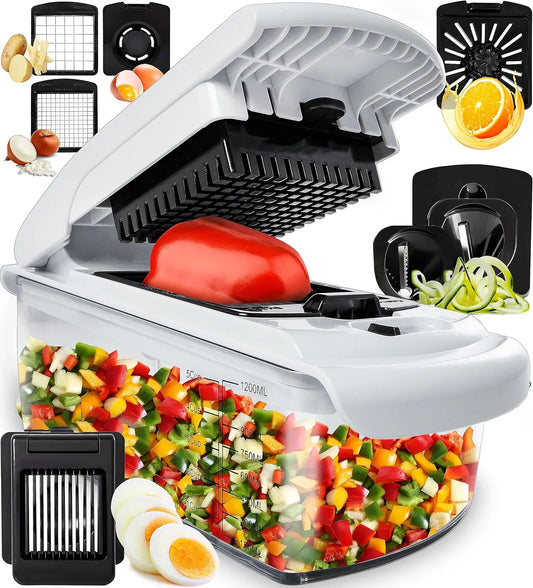 Vegetable Chopper & Spiral Cutter — Food Chopper with Container, Kitchen Essential