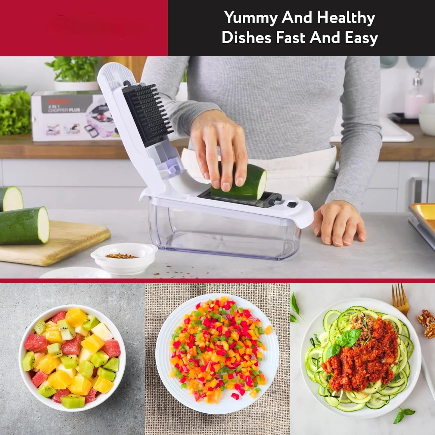 Vegetable Chopper & Spiral Cutter — Food Chopper with Container, Kitchen Essential