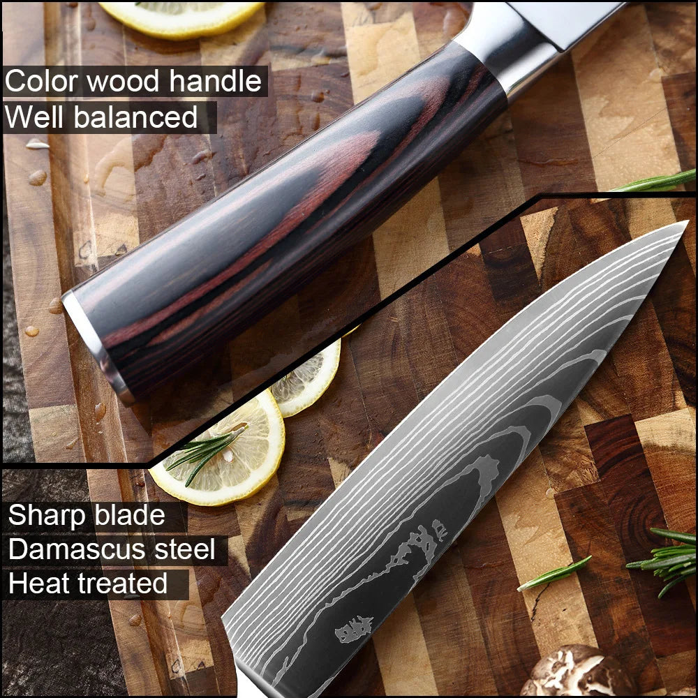 4-Piece Damascus Kitchen Knife Set — Pakkawood Handle, Stainless Steel