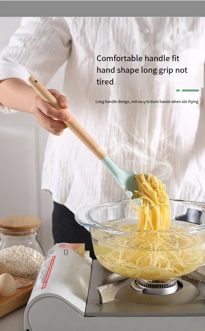 12-Piece Silicone Kitchen Utensil Set — Wooden Handle, Heat-Resistant, Non-Stick
