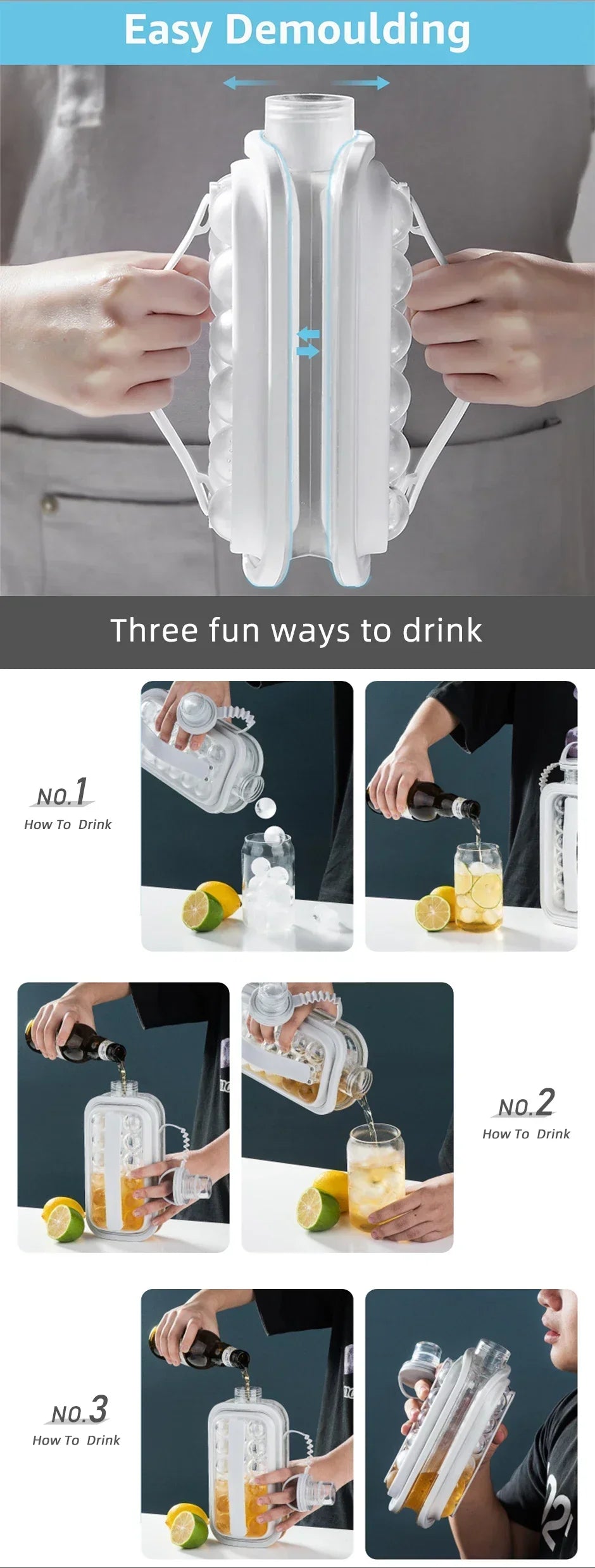 2-in-1 Ice Ball Maker Bottle – Foldable Water Bottle with Ice Mold