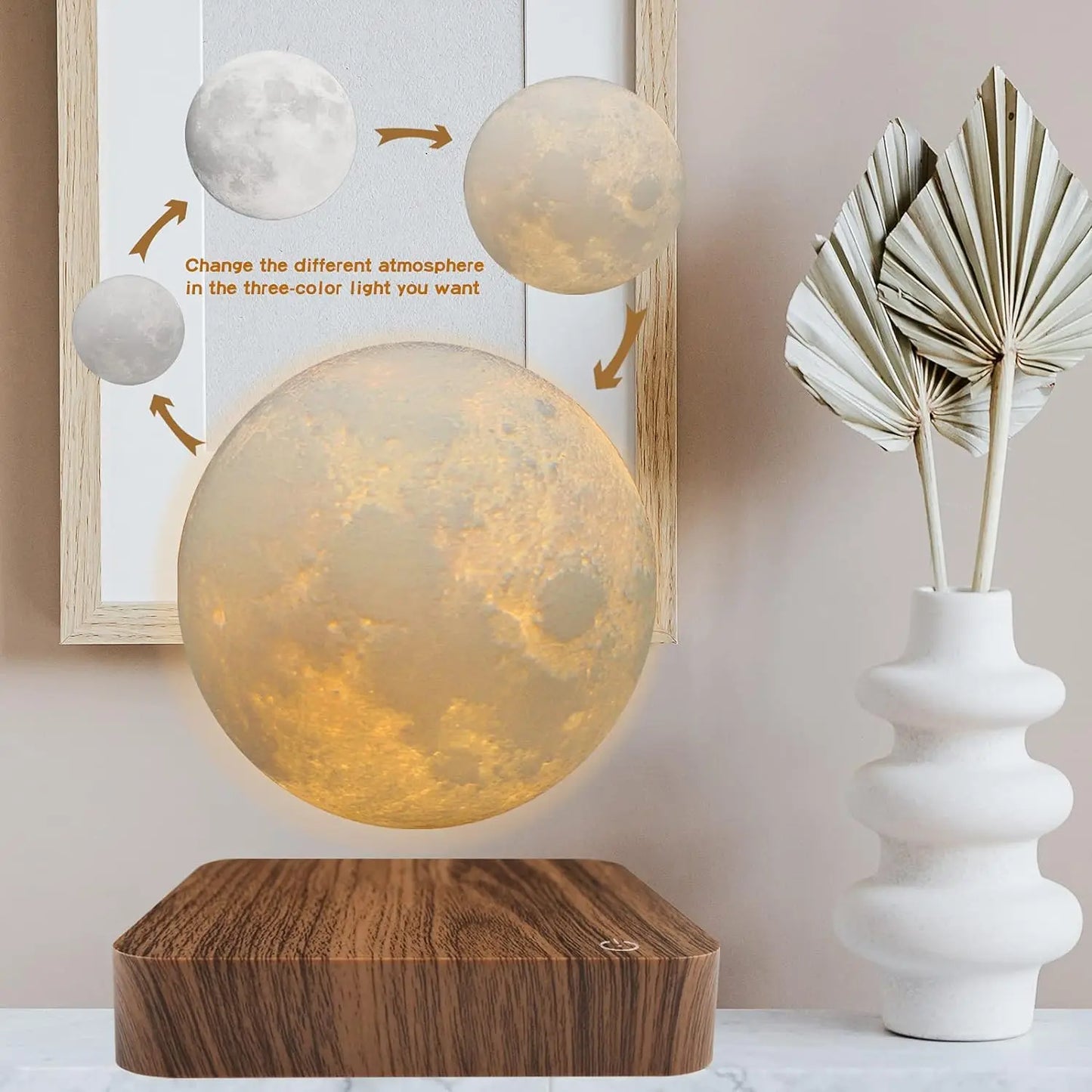 Levitating Moon Lamp | 3-Color LED Floating Night Light with Wooden Base