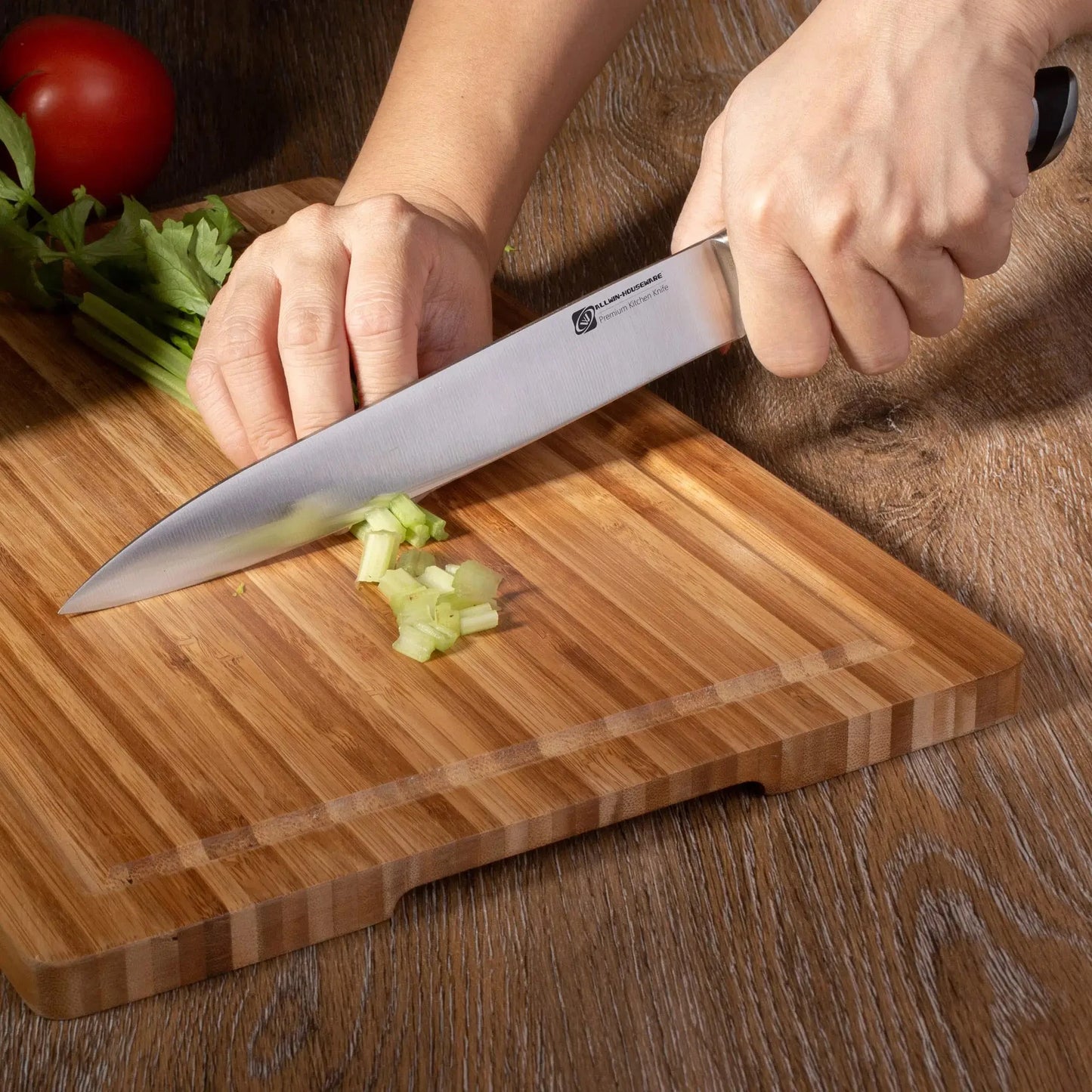 8-Piece Premium Kitchen Knife Set — Stainless Steel with Rubber Wood Block