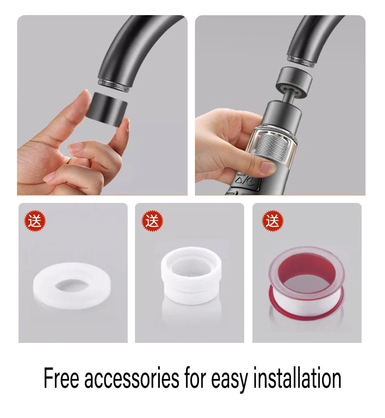 360° Rotating Kitchen Faucet Aerator | 3-Mode Splash Filter & Bubbler